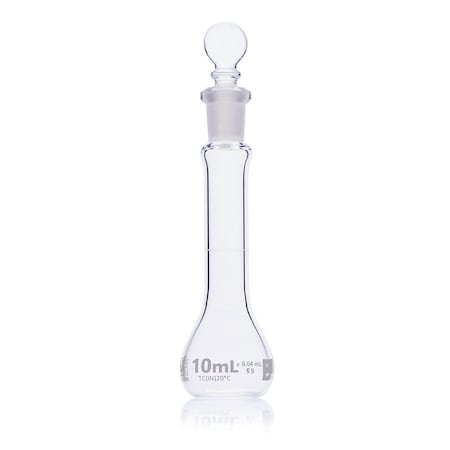 Globe Scientific Flask, Volumetric , Globe Glass, 10mL, Class B, To Contain (TC), ASTME288, 6/Box 8250010